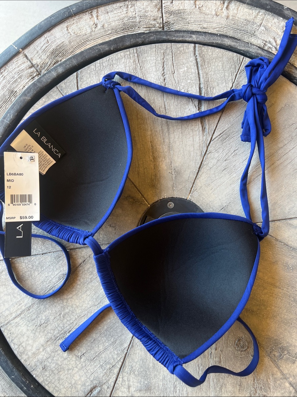 La Blanca Royal Blue Triangle Halter Bikini Top. B46 - Picture 6 of 7